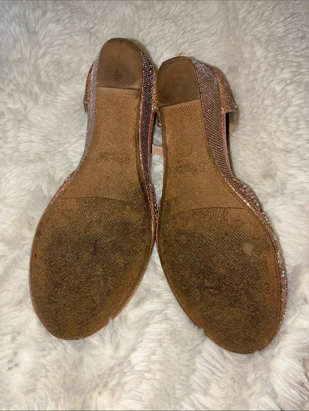 Rose Gold Glitter Rhinestone D'Orsay Flats with Ankle Straps